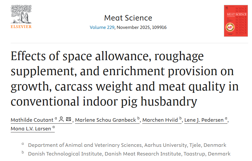 Effects of space allowance, roughage supplement, and enrichment provision on growth, carcass weight and meat quality in conventional indoor pig husbandry